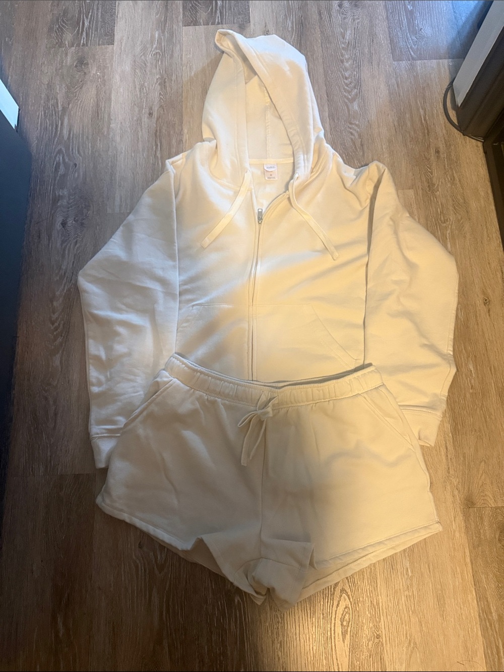 Bone colored Auden Zip Hoodie and Sweat shorts lounge set